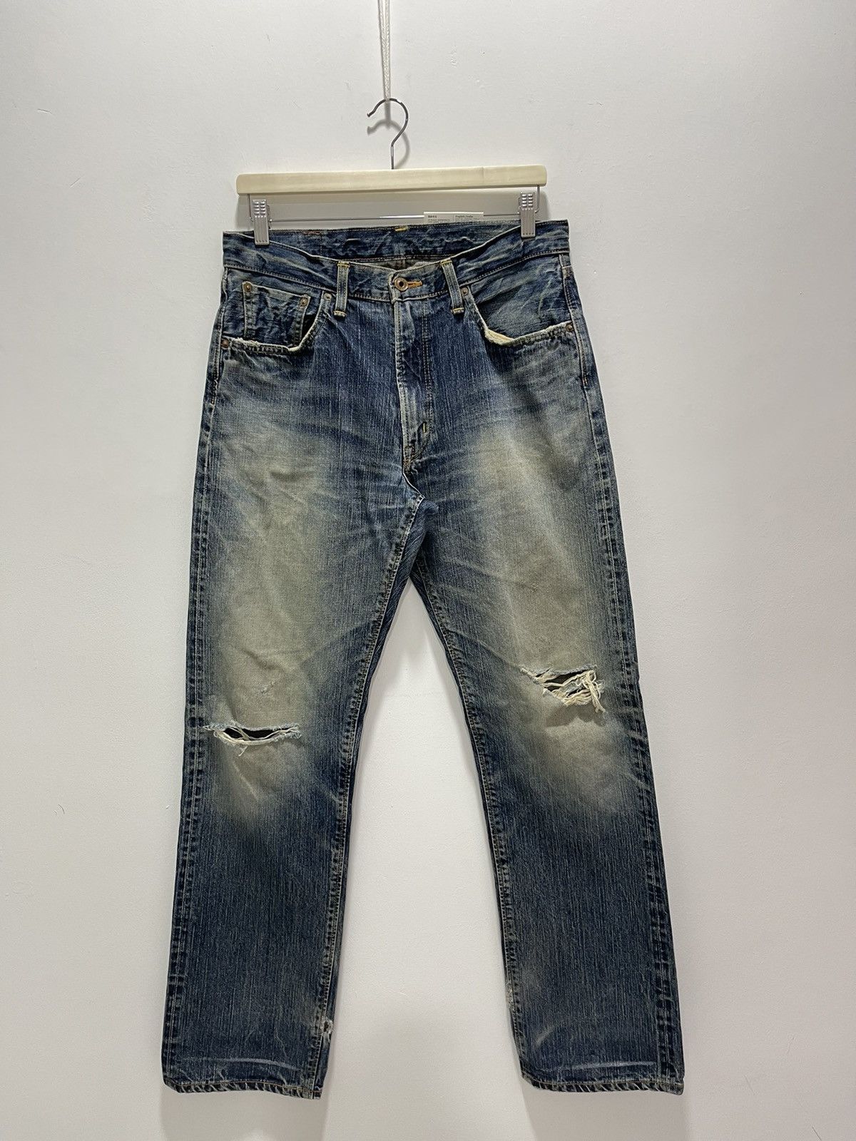 Edwin VINTAGE EDWIN 505 SELVEDGE RIPPED DISTRESSED DENIM JEANS Size US 31 - 3 Thumbnail