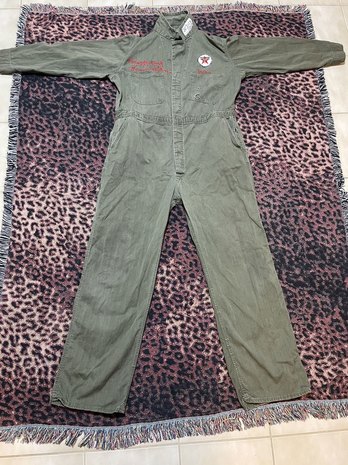 Vintage 50s 60s Texaco Herringbone twill HBT Coveralls Olive
