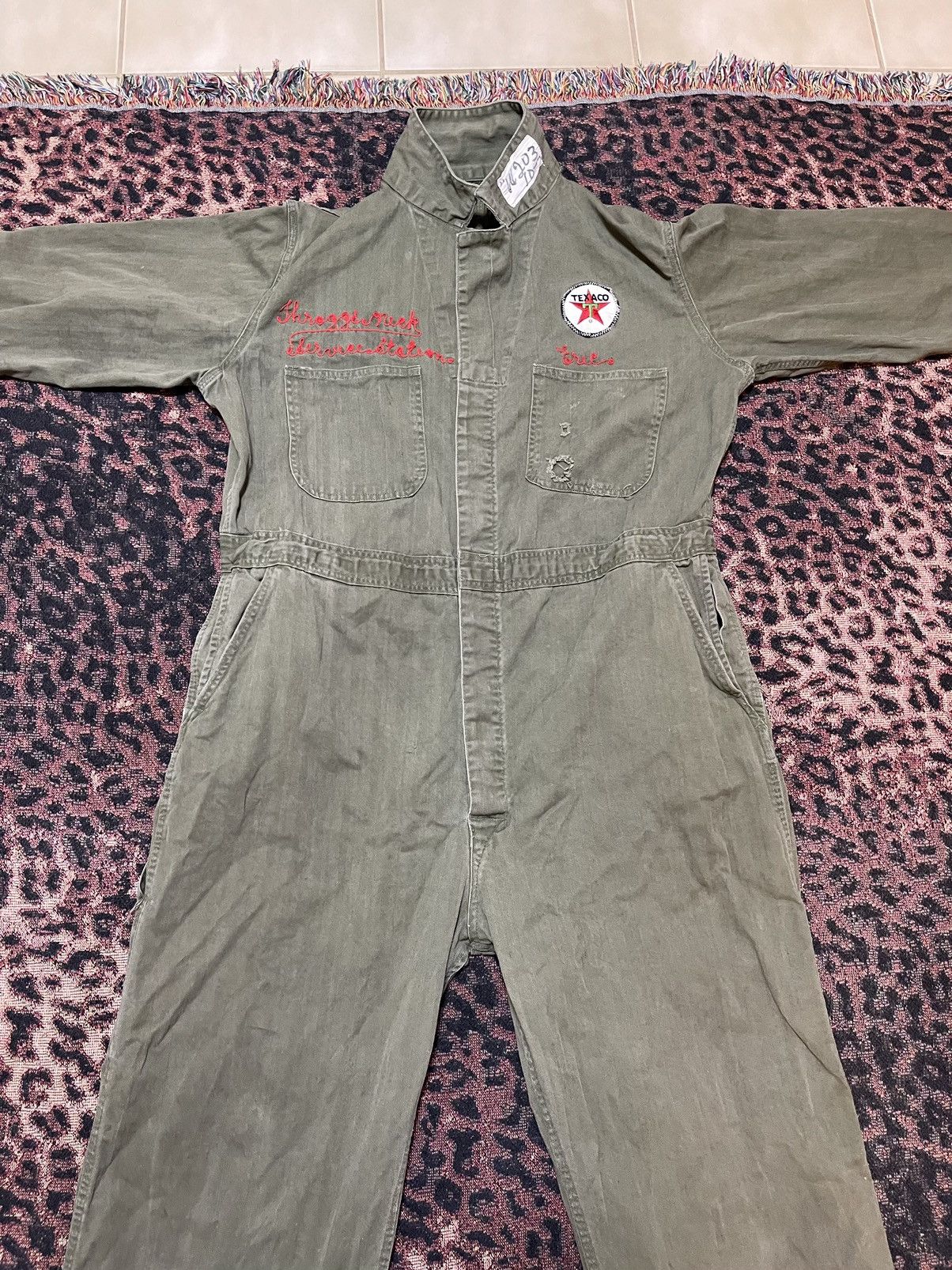 Vintage 50s 60s Texaco Herringbone twill HBT Coveralls Olive