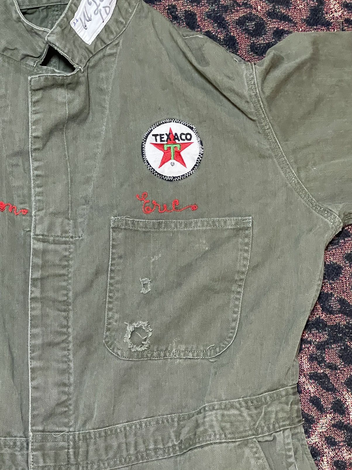 Vintage 50s 60s Texaco Herringbone twill HBT Coveralls Olive