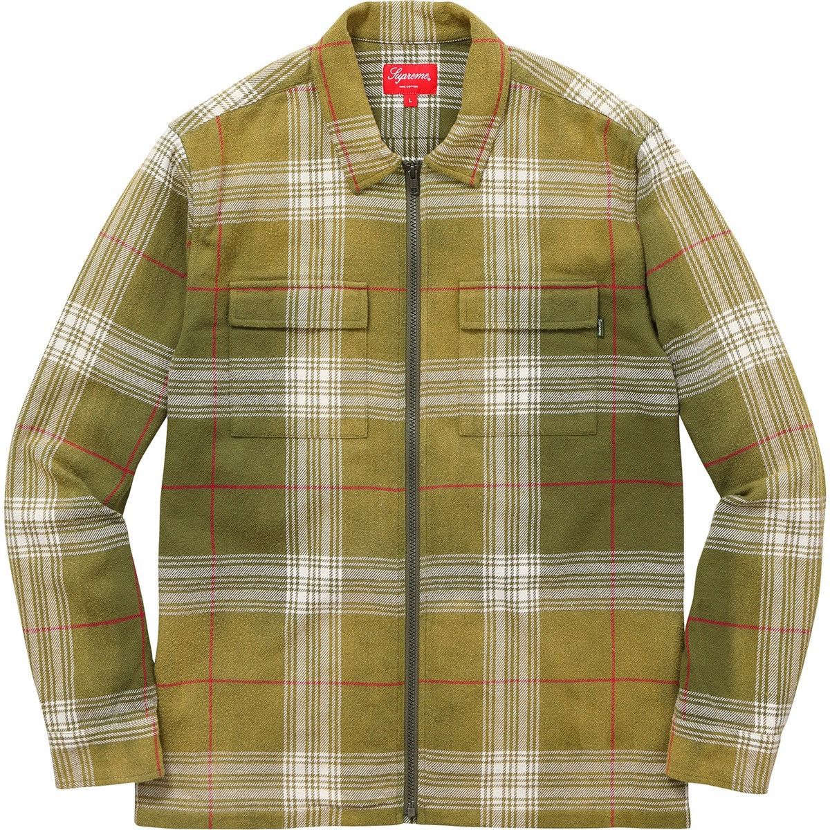 Supreme Supreme Shadow Plaid Flannel Zip Shirt Green F/W 2015