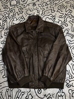 Roundtree and yorke hot sale leather bomber jacket