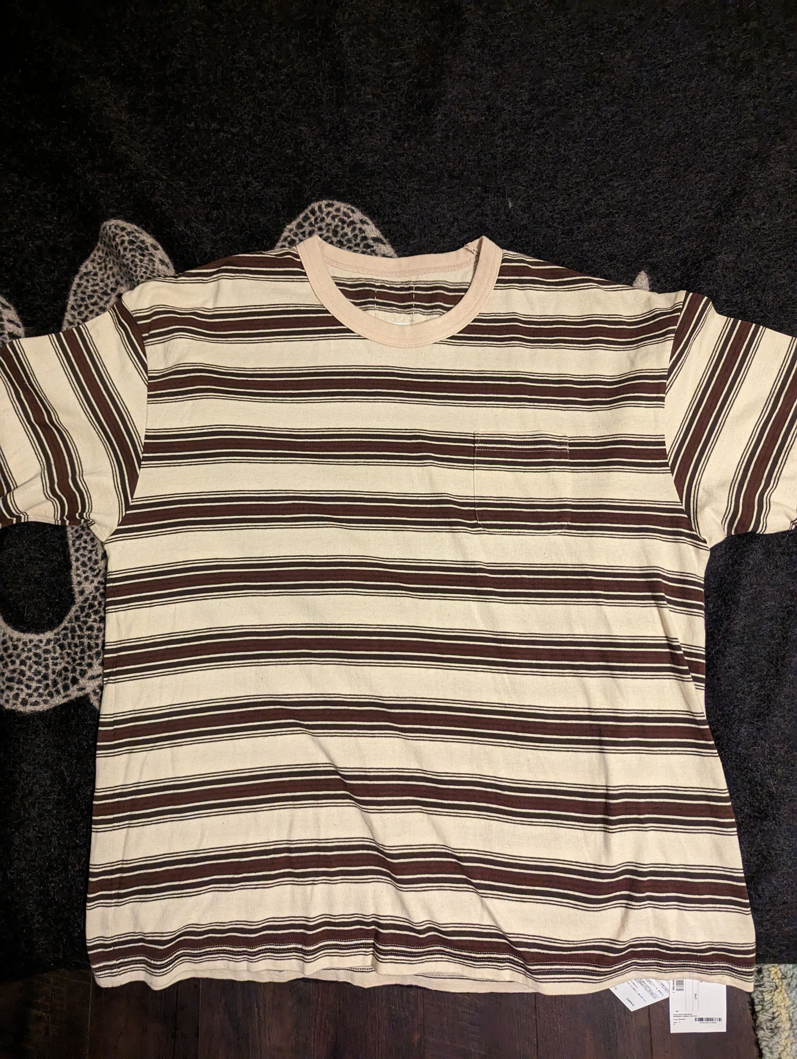 image of Visvim Border Jumbo Stripe Pocket T-Shirt in Brown, Men's (Size 2XL)