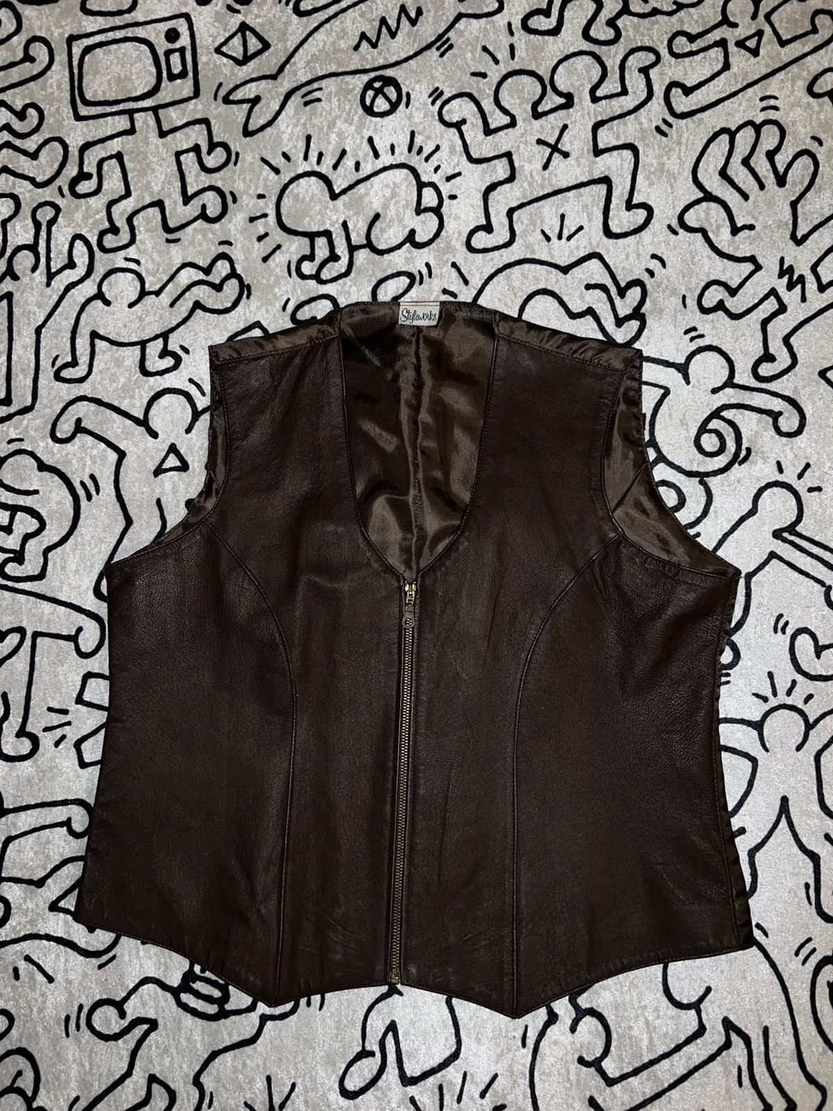 image of Vintage 90's Genuine Leather Vest in Brown, Men's (Size XL)