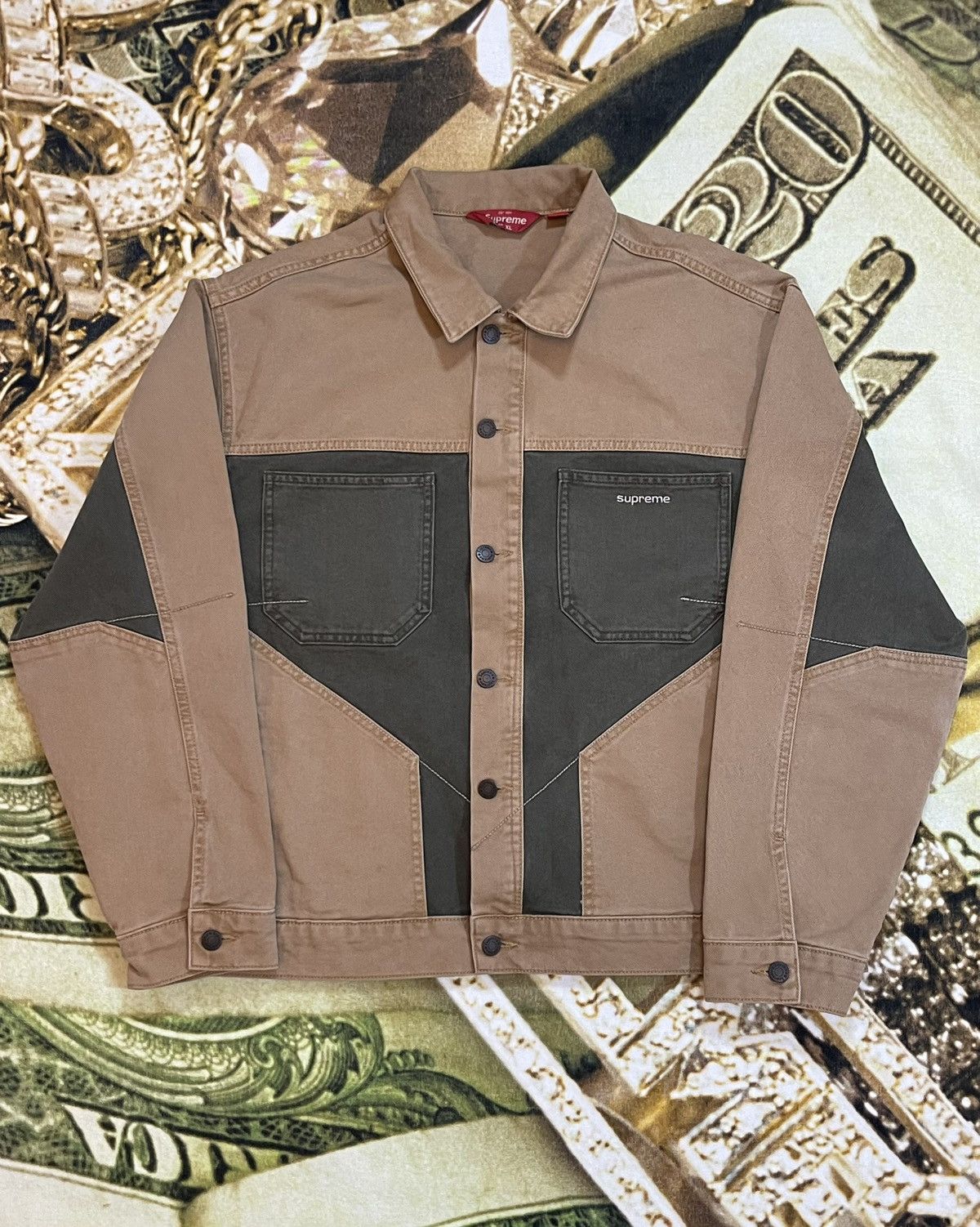 image of Supreme 2-Tone Paneled Denim Jacket Fw22 in Mix, Men's (Size XL)