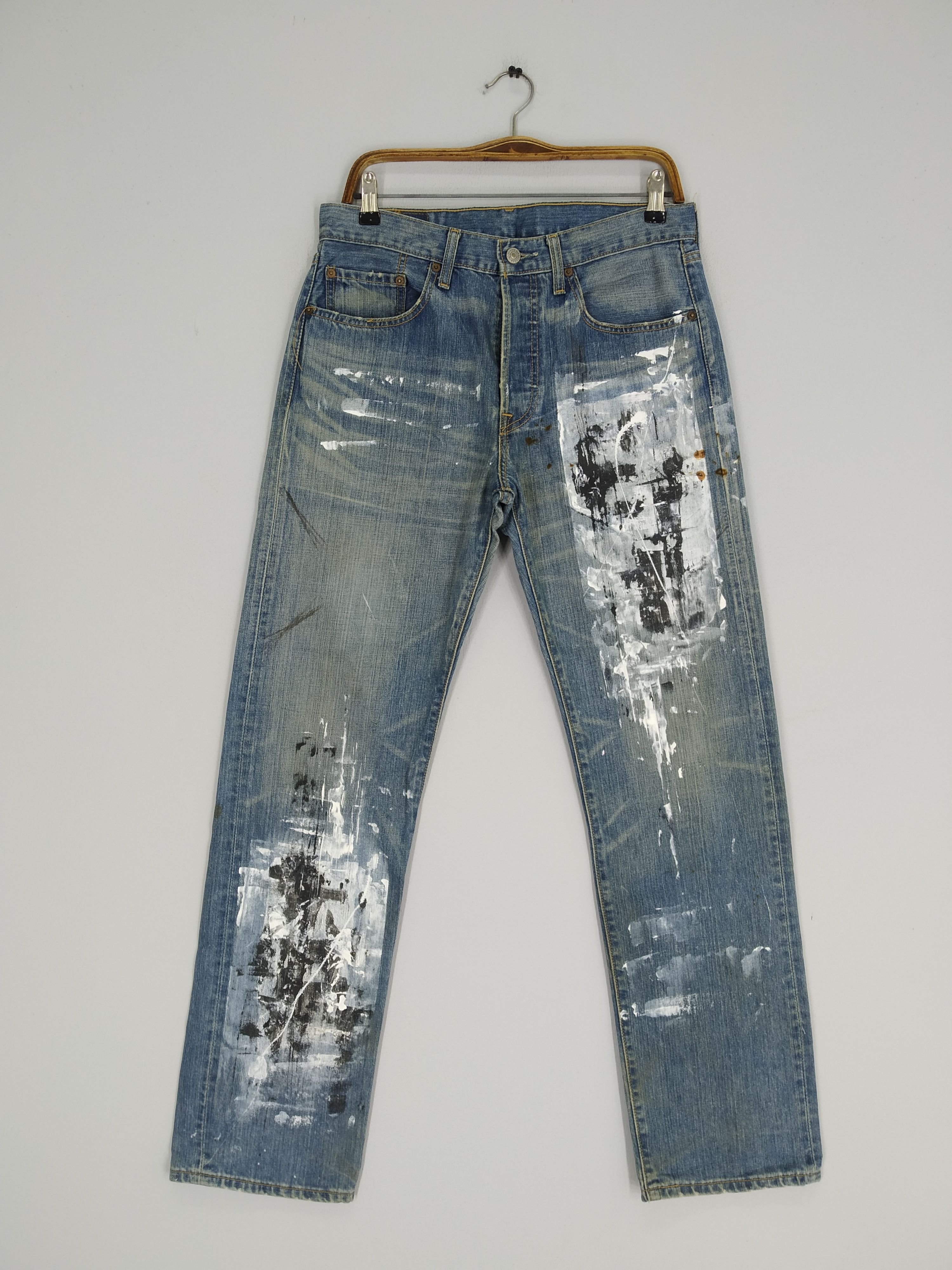 Size 33 Levi’s 501 Hand Paint Denim Jeans Stone Wash Jeans