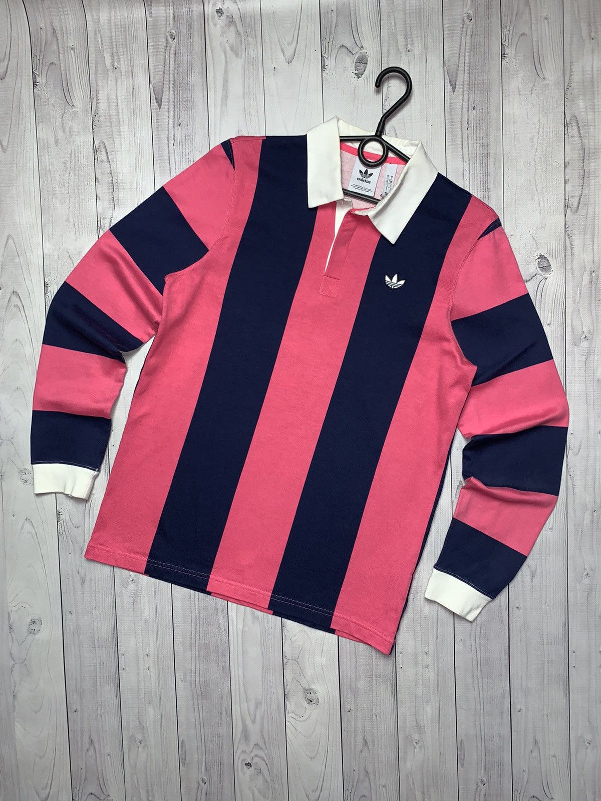Adidas × Vintage Adidas rugby jersey striped pink/navy size S Size US S / EU 44-46 / 1 - 1 Thumbnail