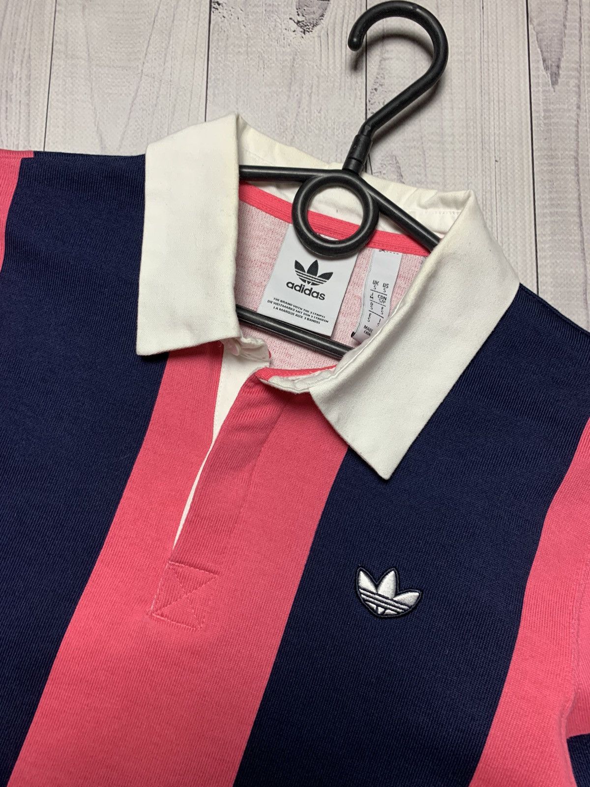 Adidas × Vintage Adidas rugby jersey striped pink/navy size S Size US S / EU 44-46 / 1 - 3 Thumbnail