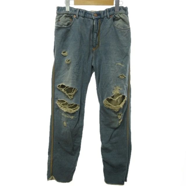 Denim Indigo Fleece Line Damage Process Pants