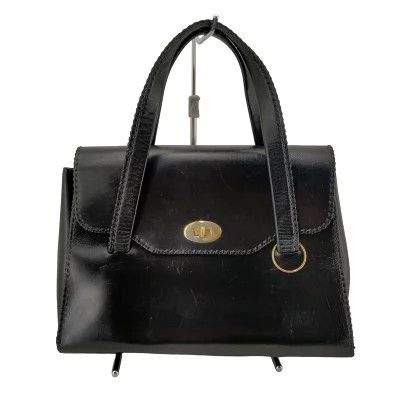 Handbag Black Leather Plain