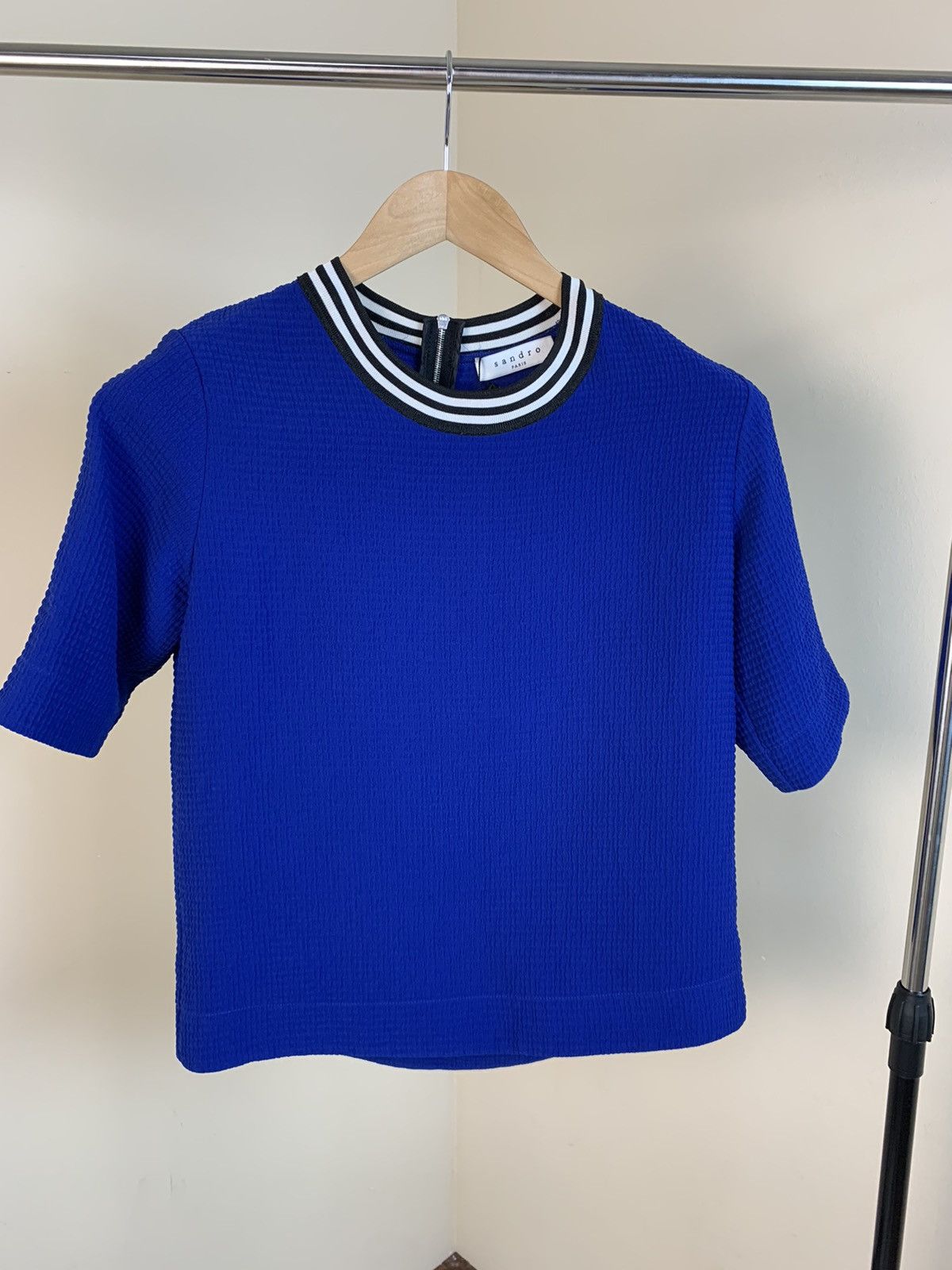 Sandro blue zip-up crop top