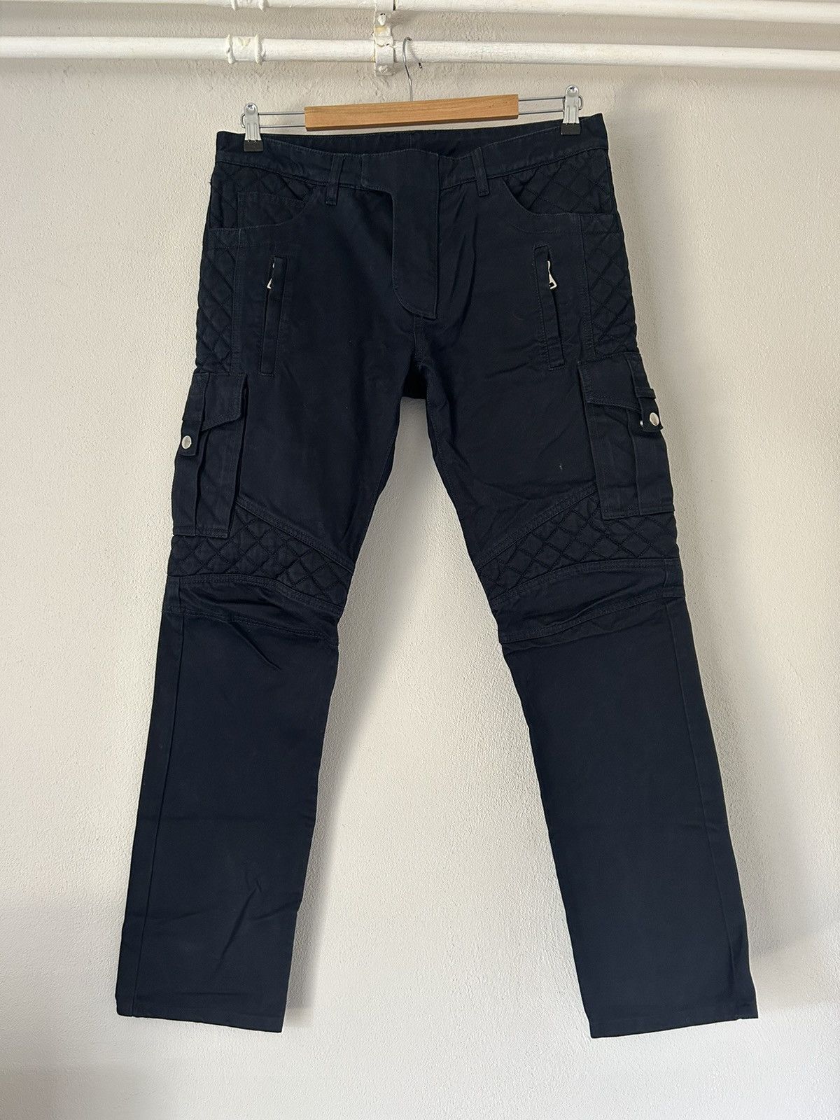 image of Balmain Quilted Cargo Biker Jeans in Navy, Men's (Size 33)