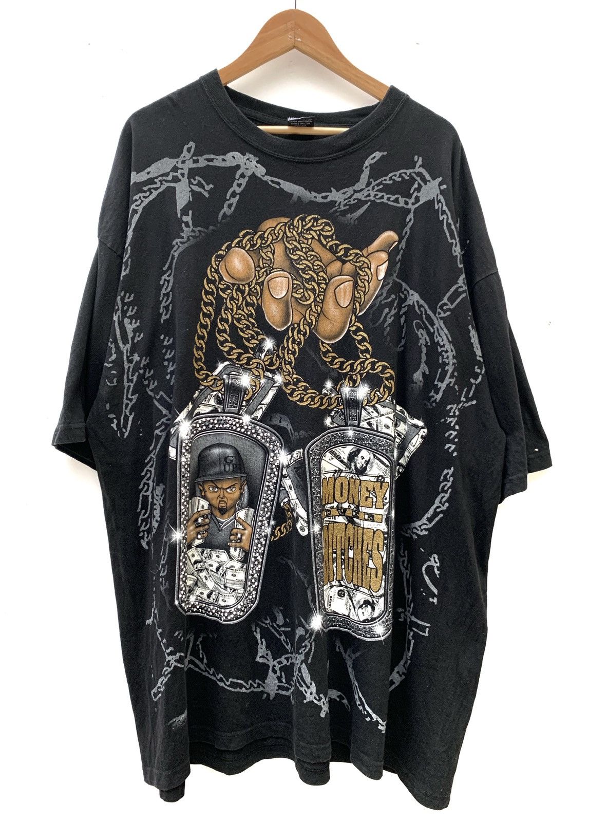 image of Band Tees x Rap Tees Big Size 4Xlmoney Bitches Big Print Black Tee, Men's