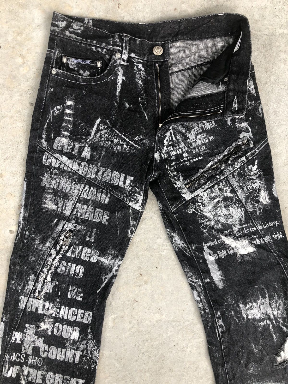 BERNINGS SHO Bernings Sho Flared Jeans Denim Distressed Splatter Size US 29 - 3 Thumbnail