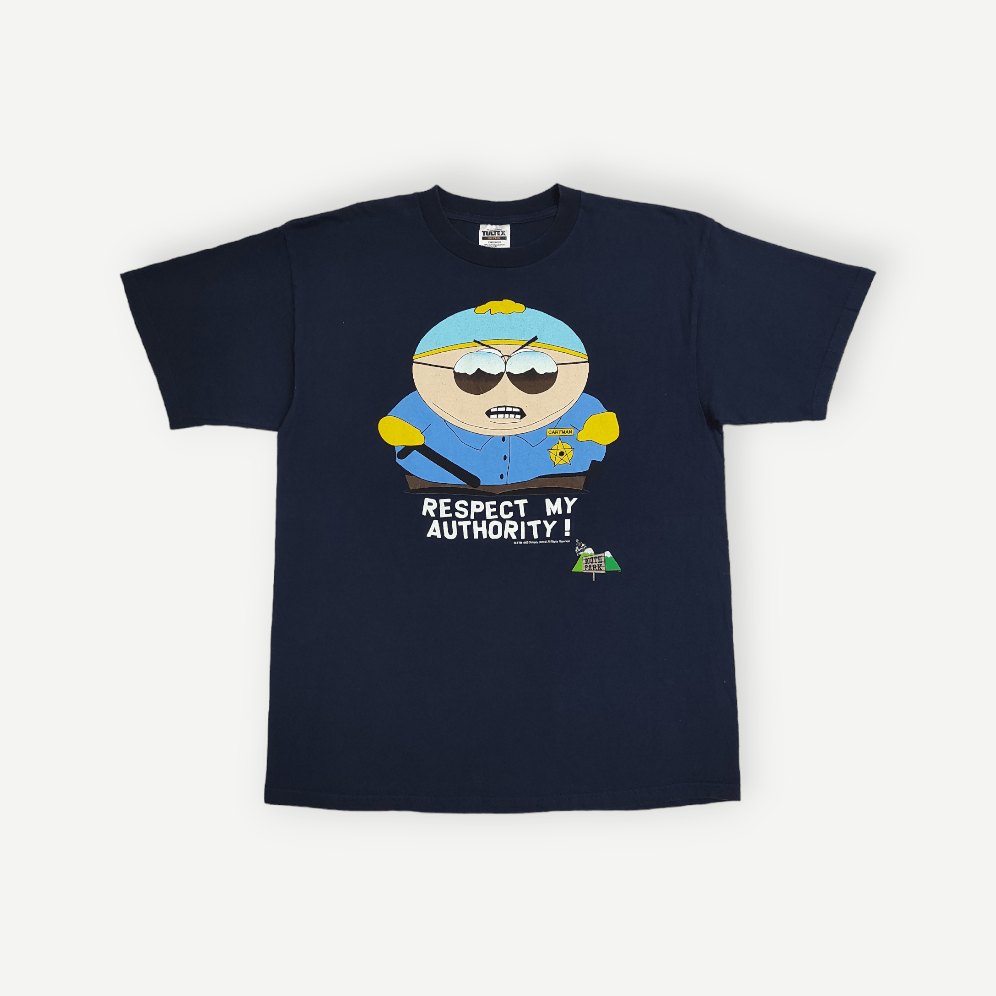 Vtg the South Park CARTMAN respect My Authority Stanley Desantis 1998 Comedy Central White Jersey, Made in USA, Sz Men's X-large