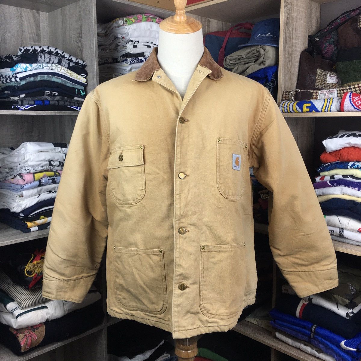 image of Carhartt x Made In USA vintage Carhatt Multiple Pocket Workwear Jacket in Light Brown (Size XL)