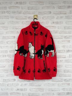 Vintage Fleece Jacket All Over Print Eagle Sherpa Animal 90s Outdoor  Streetwear