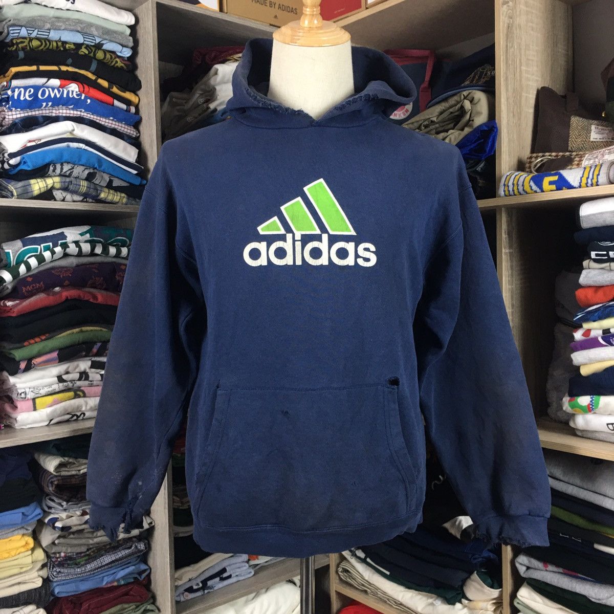 Vintage Adidas Distress Worn Hoodie Travis Kanye Style