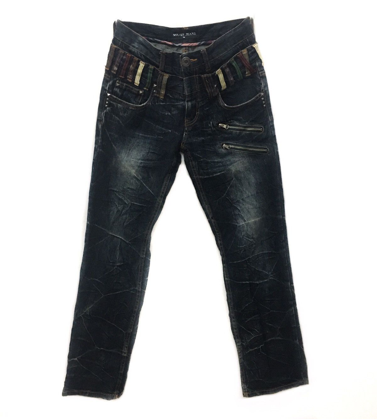 Designer × Japanese Brand 💥NYLAUS Acid Wash/Zipper Double Waist Travis Jeans Size US 30 / EU 46 - 1 Thumbnail