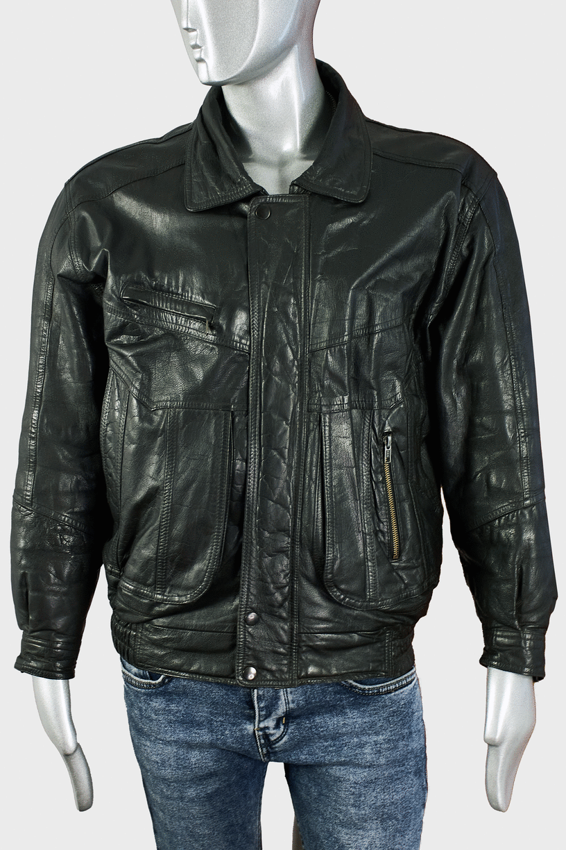 Very Rare Vintage black men leather bomber jacket from 90s, pilot | Grailed