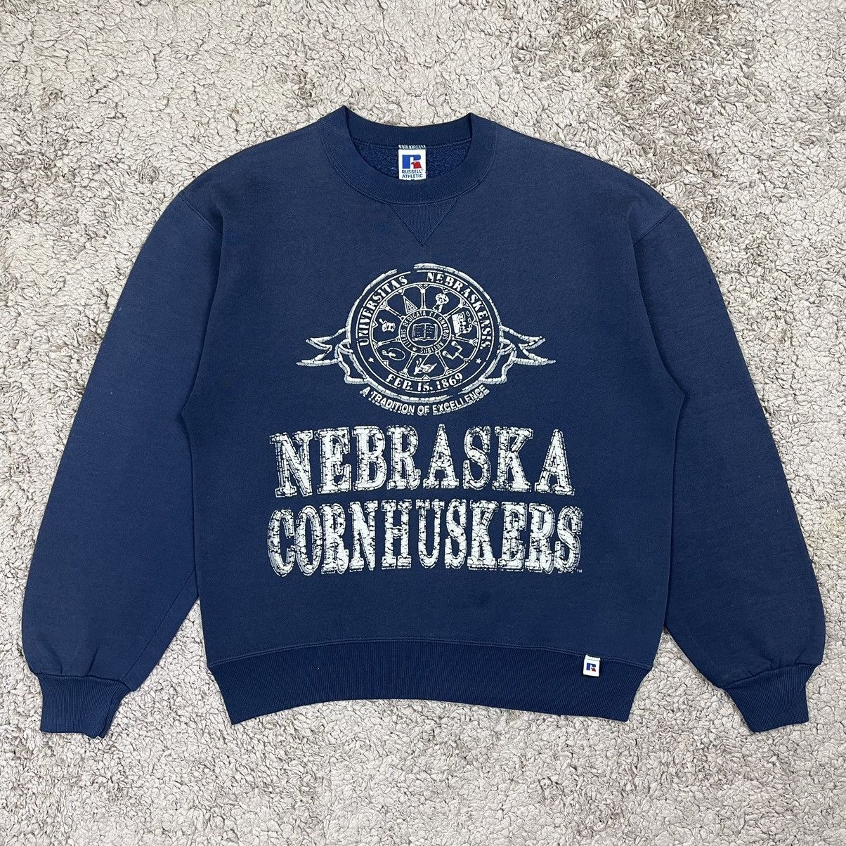 image of American College x Russell Athletic Vintage Universitas Nebraskensis Sweatshirt in Blue (Size Mediu