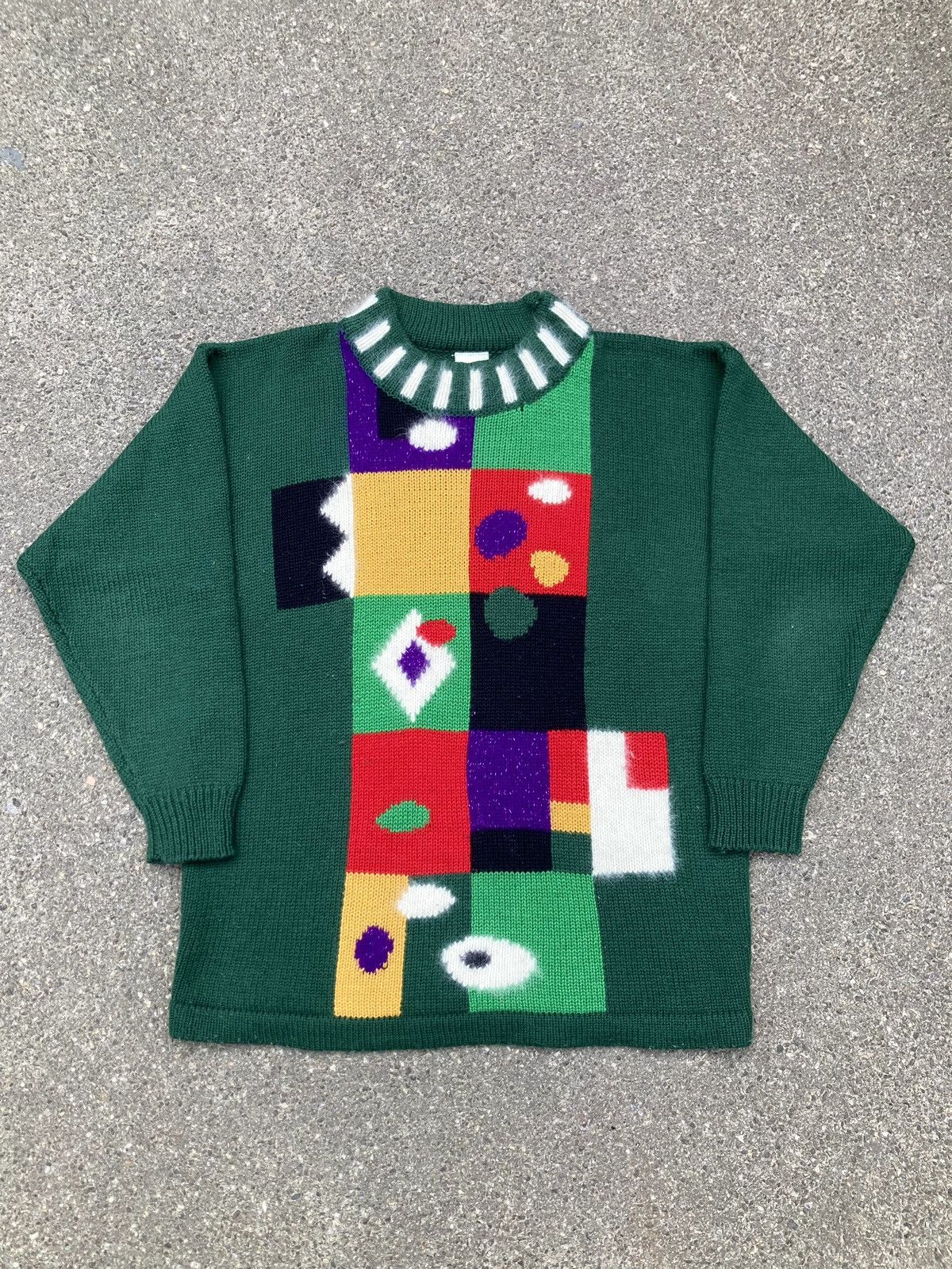 Vintage Vintage Jagro Geometrical Pattern Green Wool Sweater Size 44 Size M / US 6-8 / IT 42-44 - 1 Thumbnail