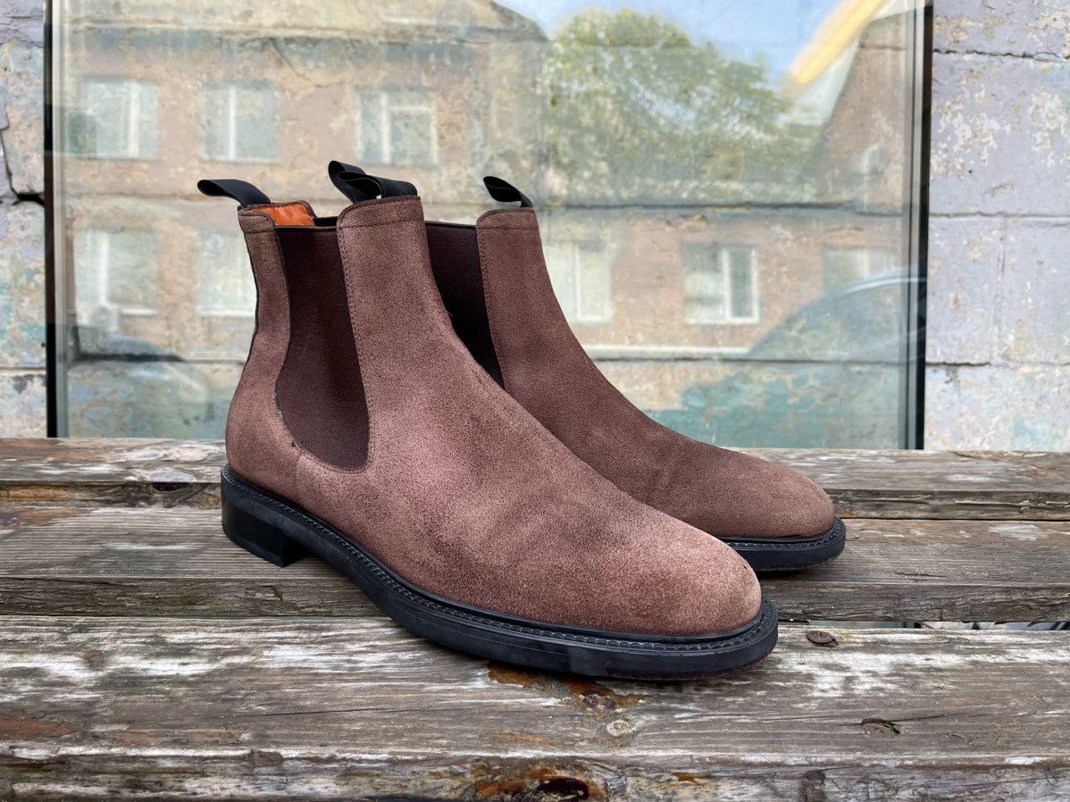 Santoni Suede Brown Chelsea Boots Size 8 UK Made in Italy