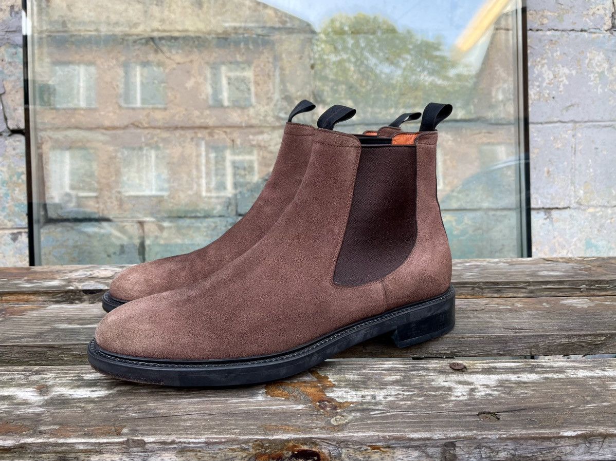 Santoni Suede Brown Chelsea Boots Size 8 UK Made in Italy