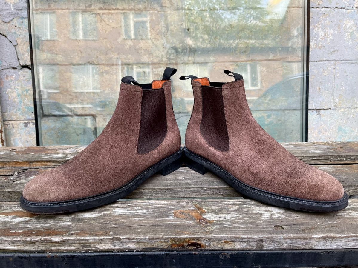 Santoni Suede Brown Chelsea Boots Size 8 UK Made in Italy