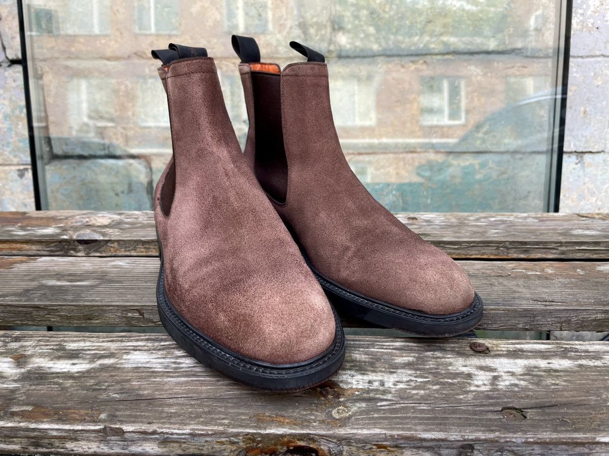 Santoni Suede Brown Chelsea Boots Size 8 UK Made in Italy