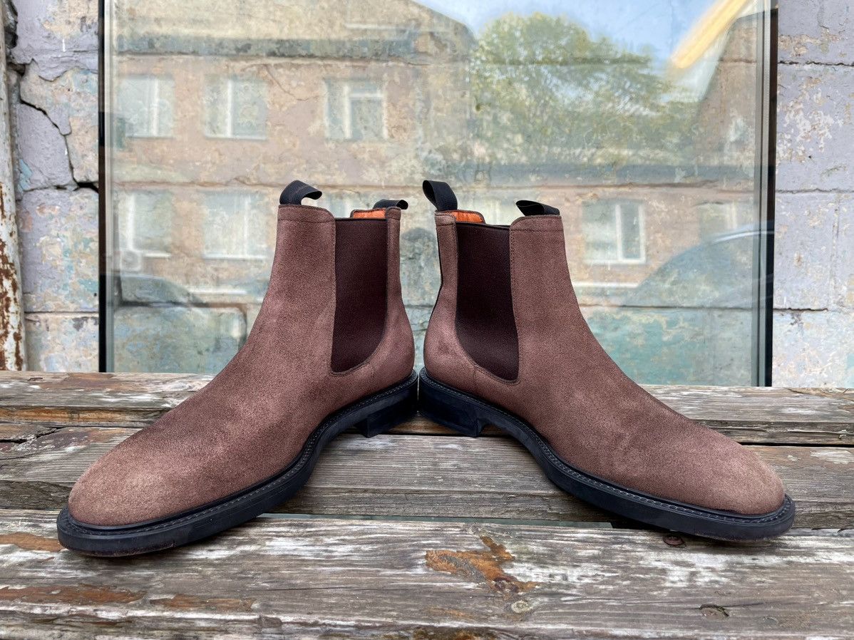 Santoni Suede Brown Chelsea Boots Size 8 UK Made in Italy