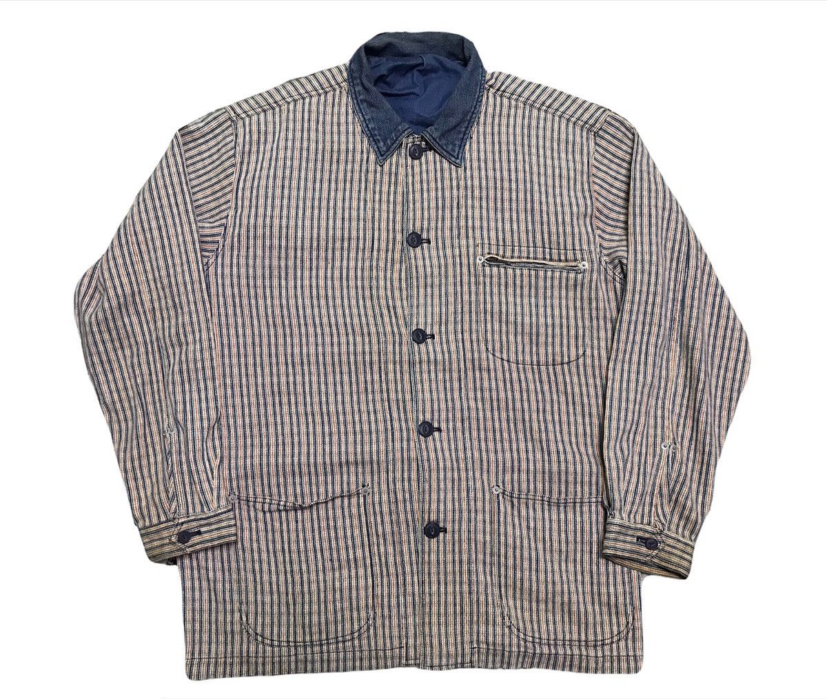 Vintage vintage stripe chore jacket Size US L / EU 52-54 / 3 - 1 Thumbnail