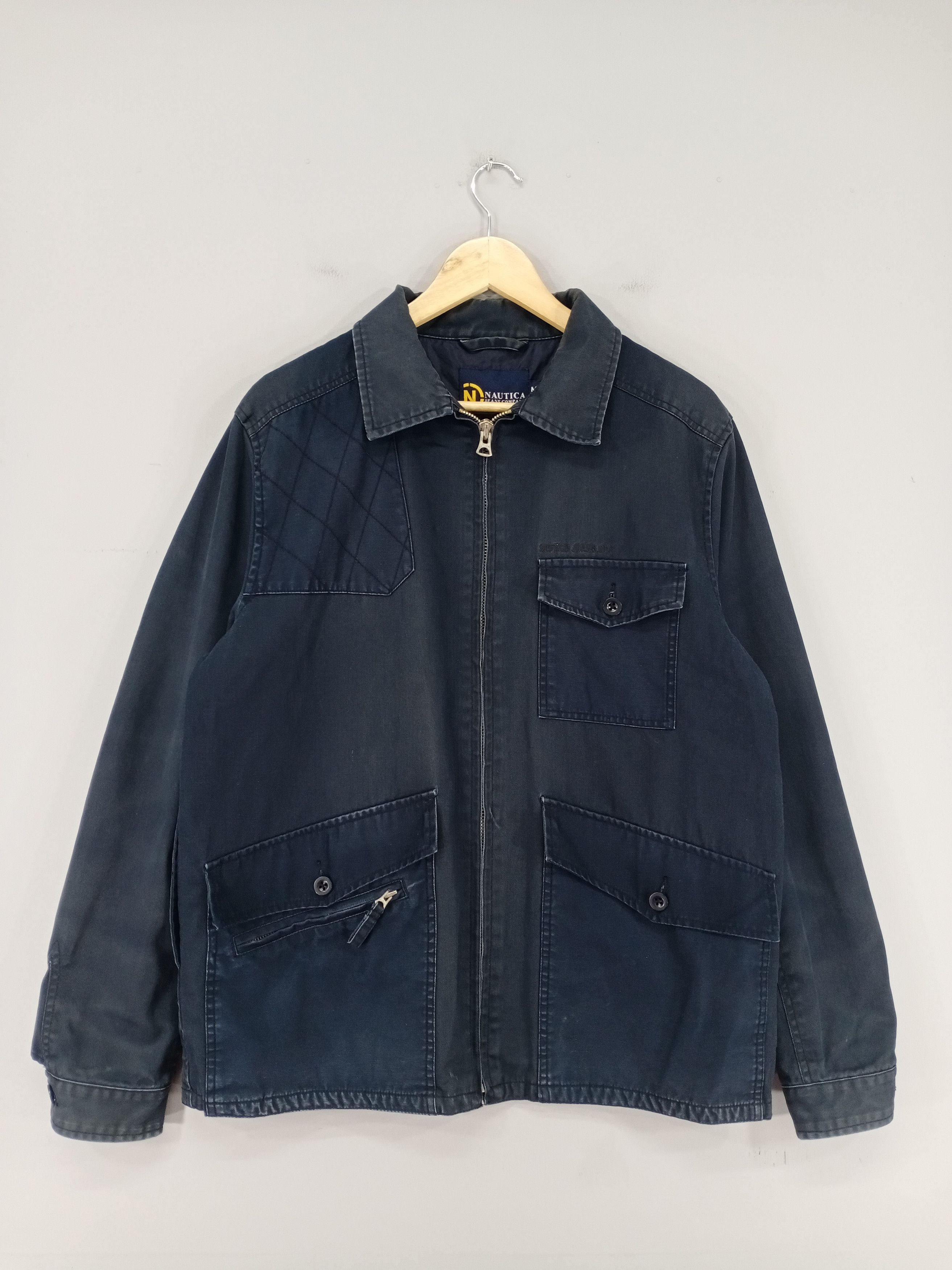 image of nautica Jeans Multipocket Distressed Jacket in Blue Distressed, Men's (Size Medium)