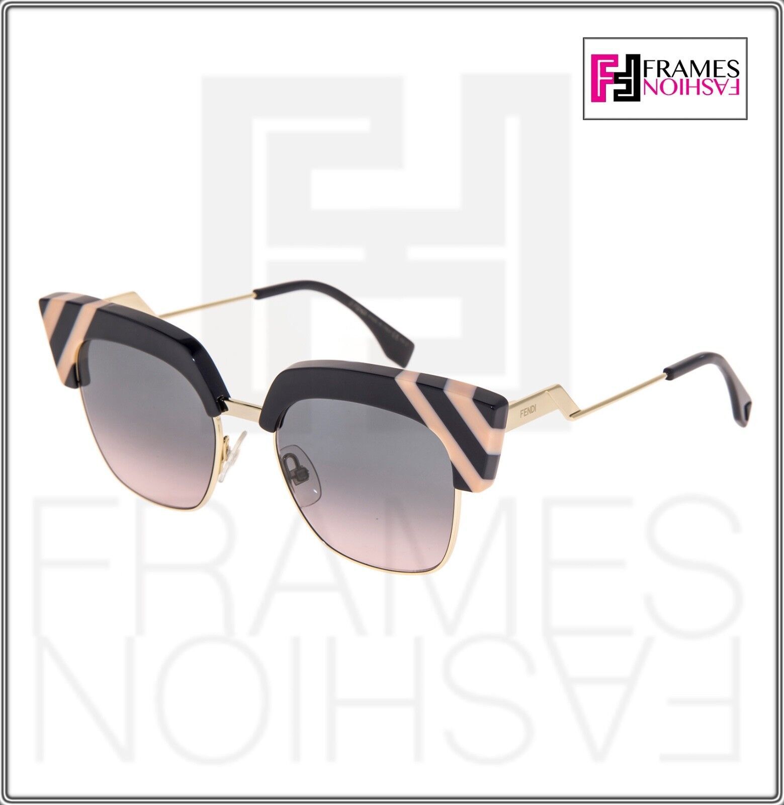 FENDI Waves FF0241S Black Peach Stripe Pink Sunglasses 0241