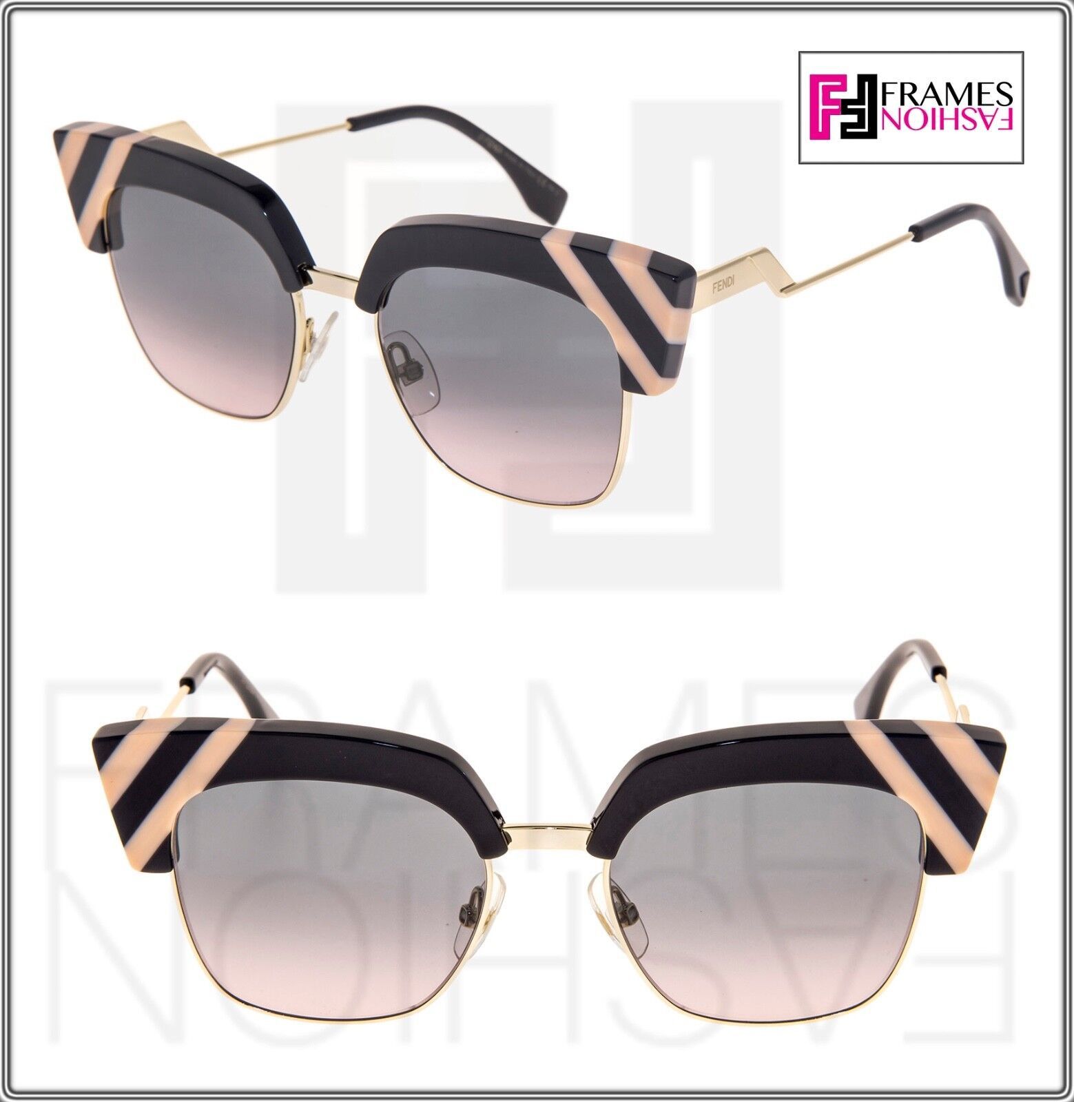 FENDI Waves FF0241S Black Peach Stripe Pink Sunglasses 0241