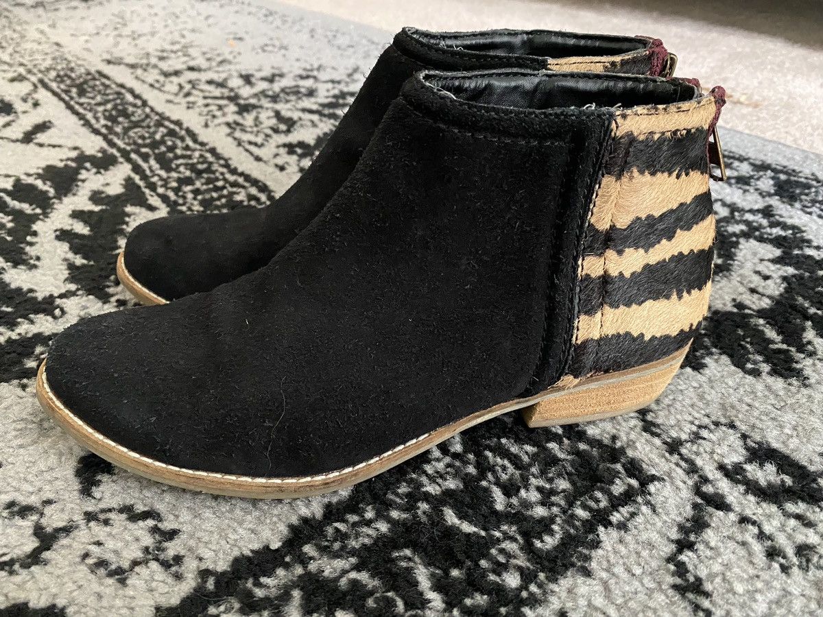 Dolce Vita DV Dolce Vita Black Tiger Stripe Suede Ankle Booties, Sz 6.5 Size US 6.5 / IT 36.5 - 1 Thumbnail