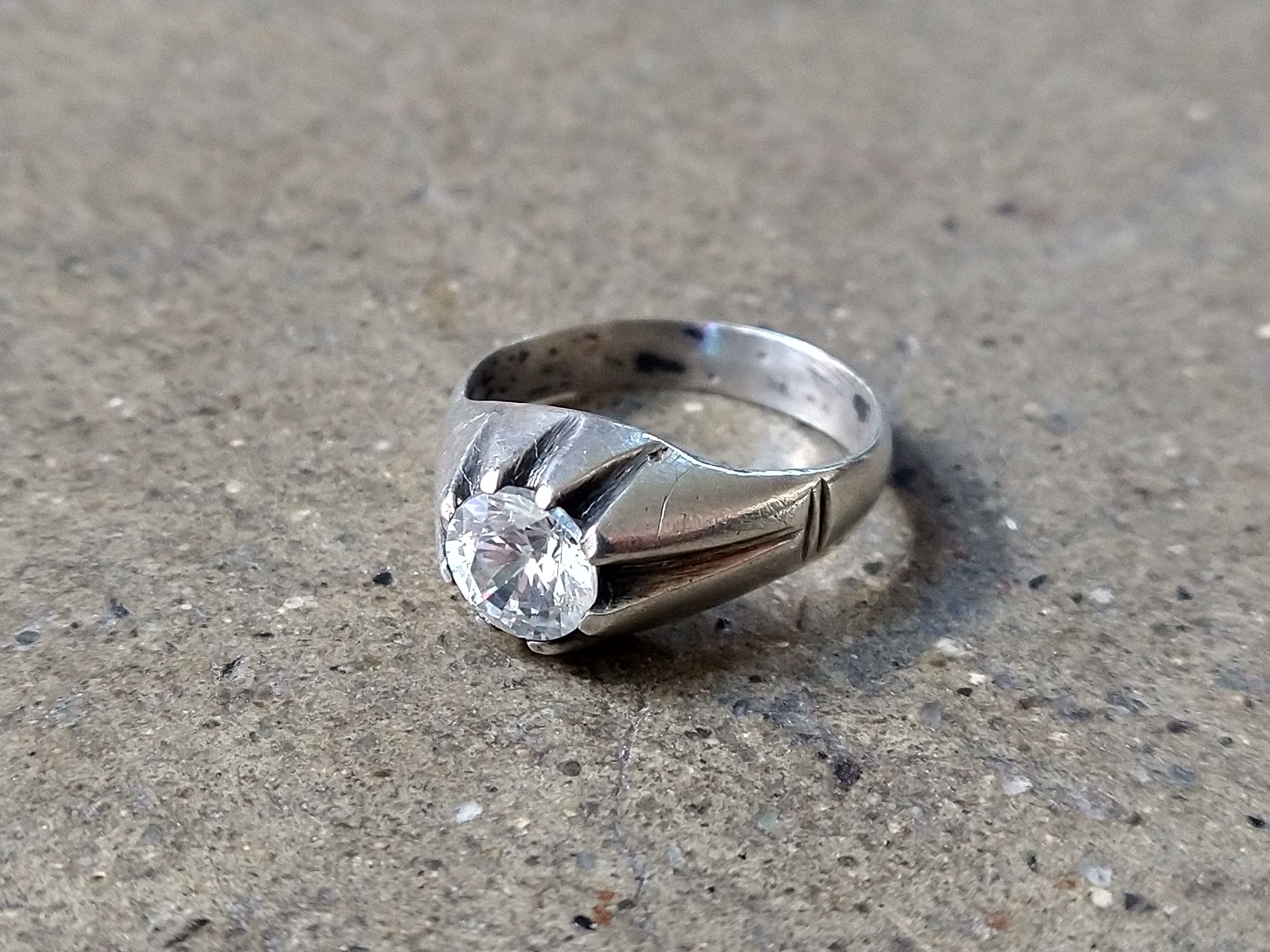 Jewelry x Sterling Silver Vintage Sterling Silver Ring Size 9 Cz Art Deco Modern, Men's