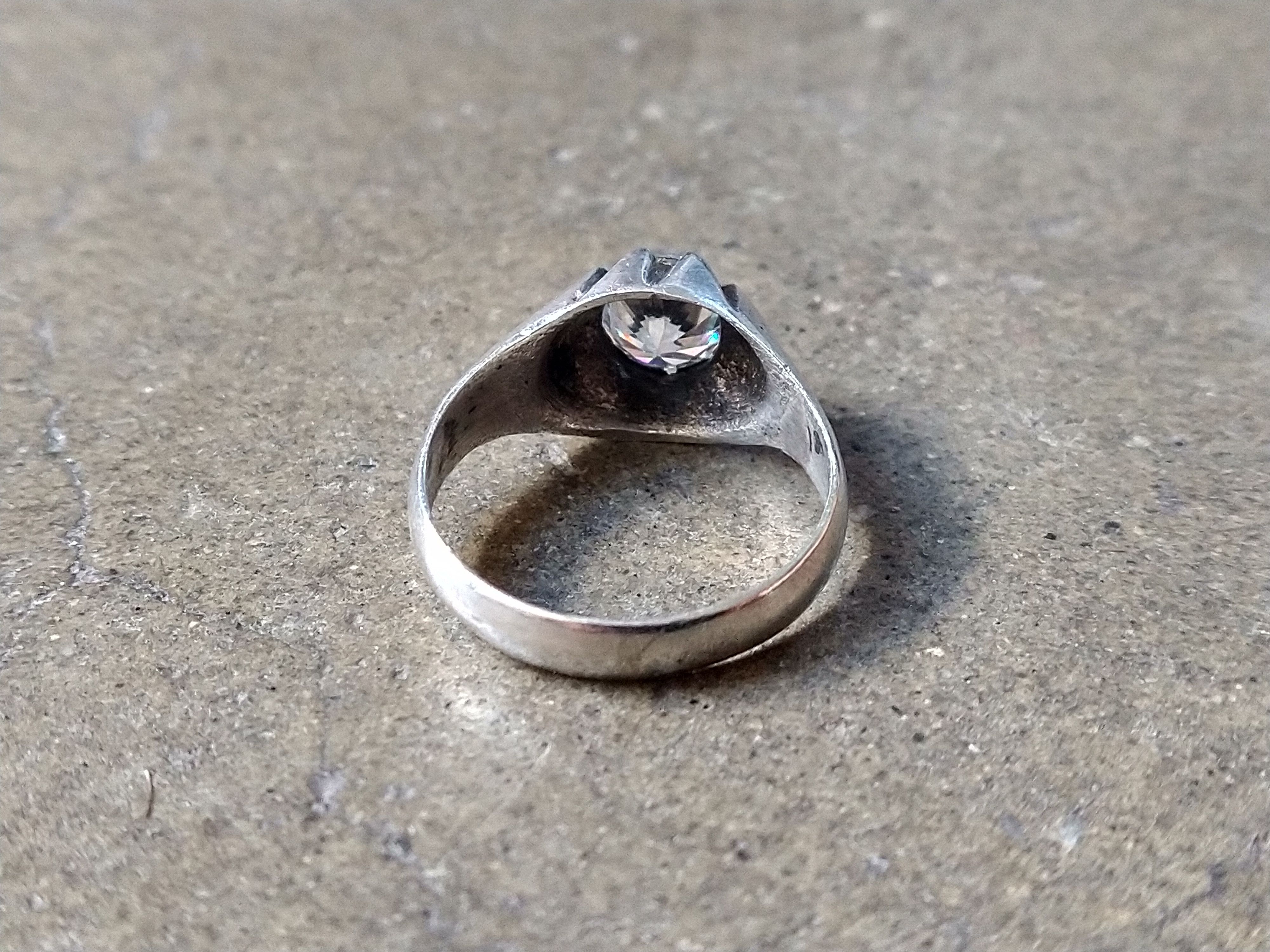 Vintage Sterling Silver Ring Size 9 CZ Art Deco Modern