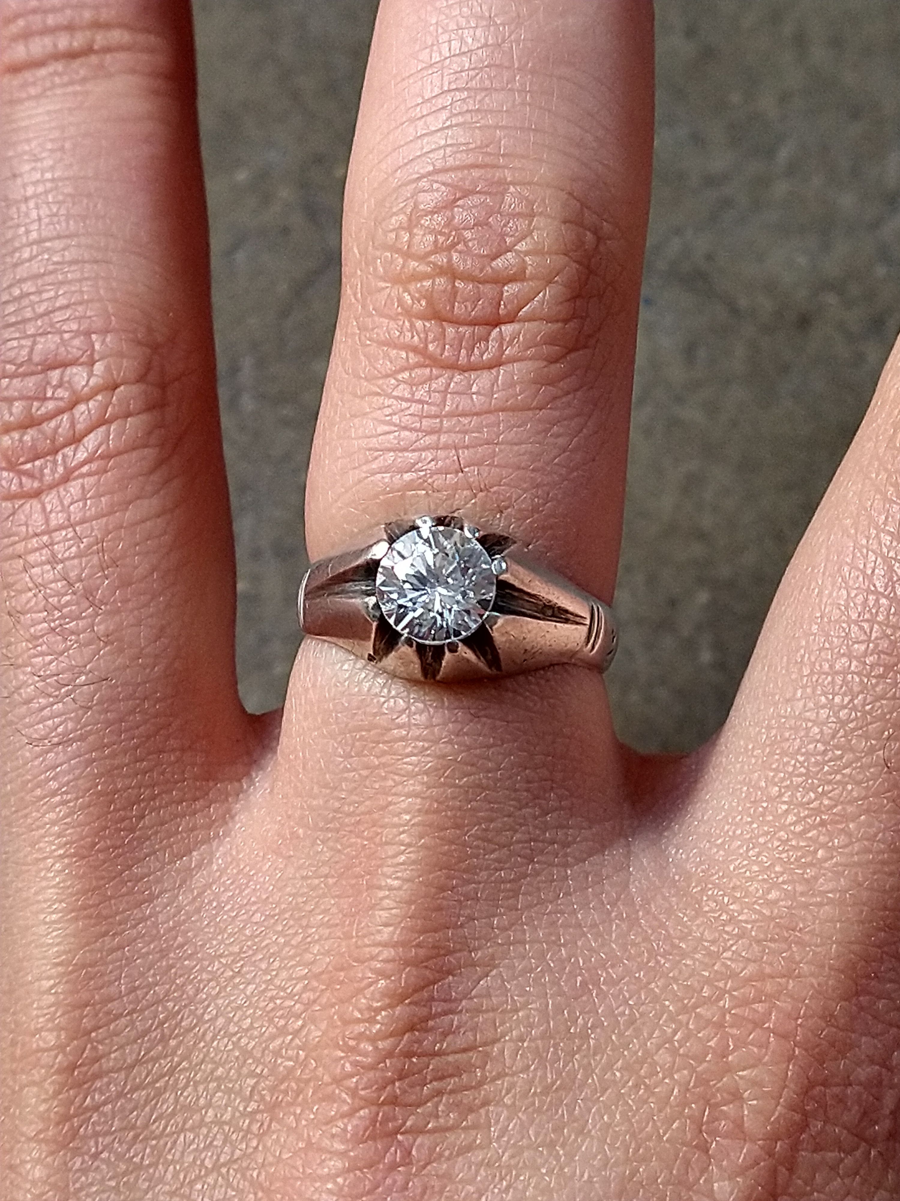 Vintage Sterling Silver Ring Size 9 CZ Art Deco Modern