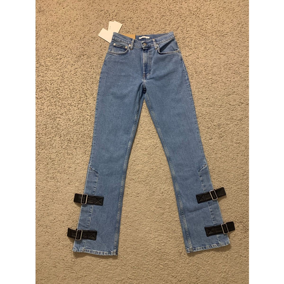image of Helmut Lang Leather Strap Jeans in Denim, Women's (Size 26)