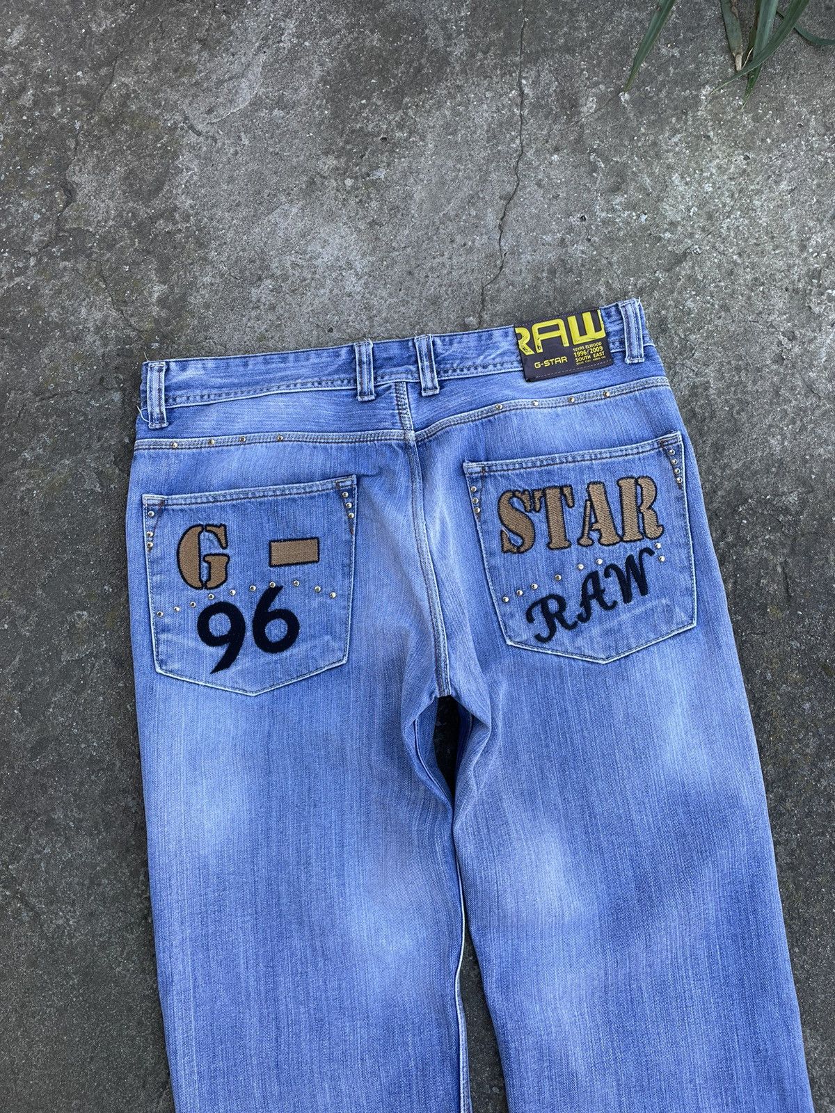 Vintage G Star Raw Spellout Denim Pants Big Logo Embroidered