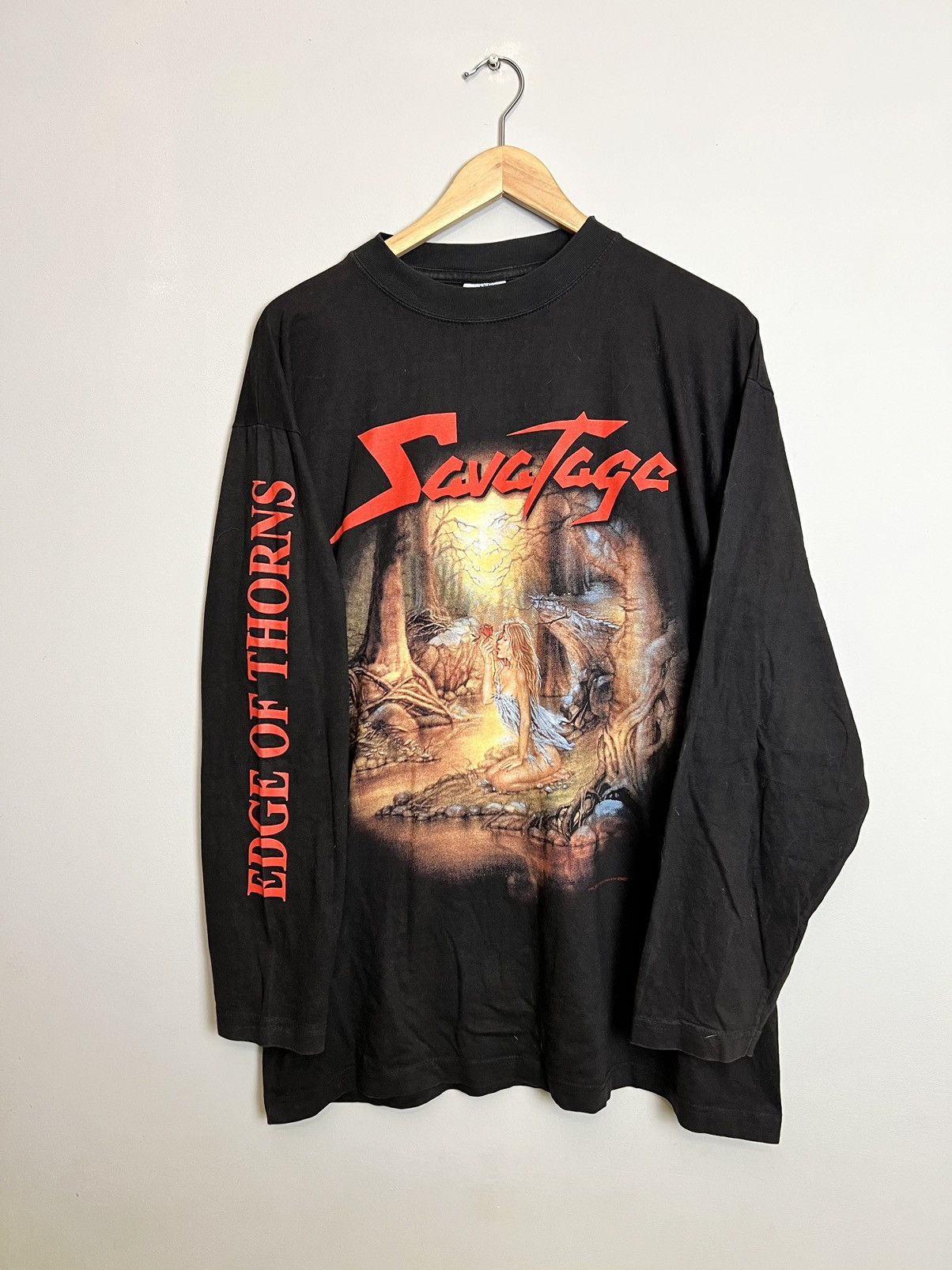 image of Band Tees x Rock T Shirt 1998 Savatage Edge Of Thorn Vintage Band Tee Metal 90's in Black (Size XL)