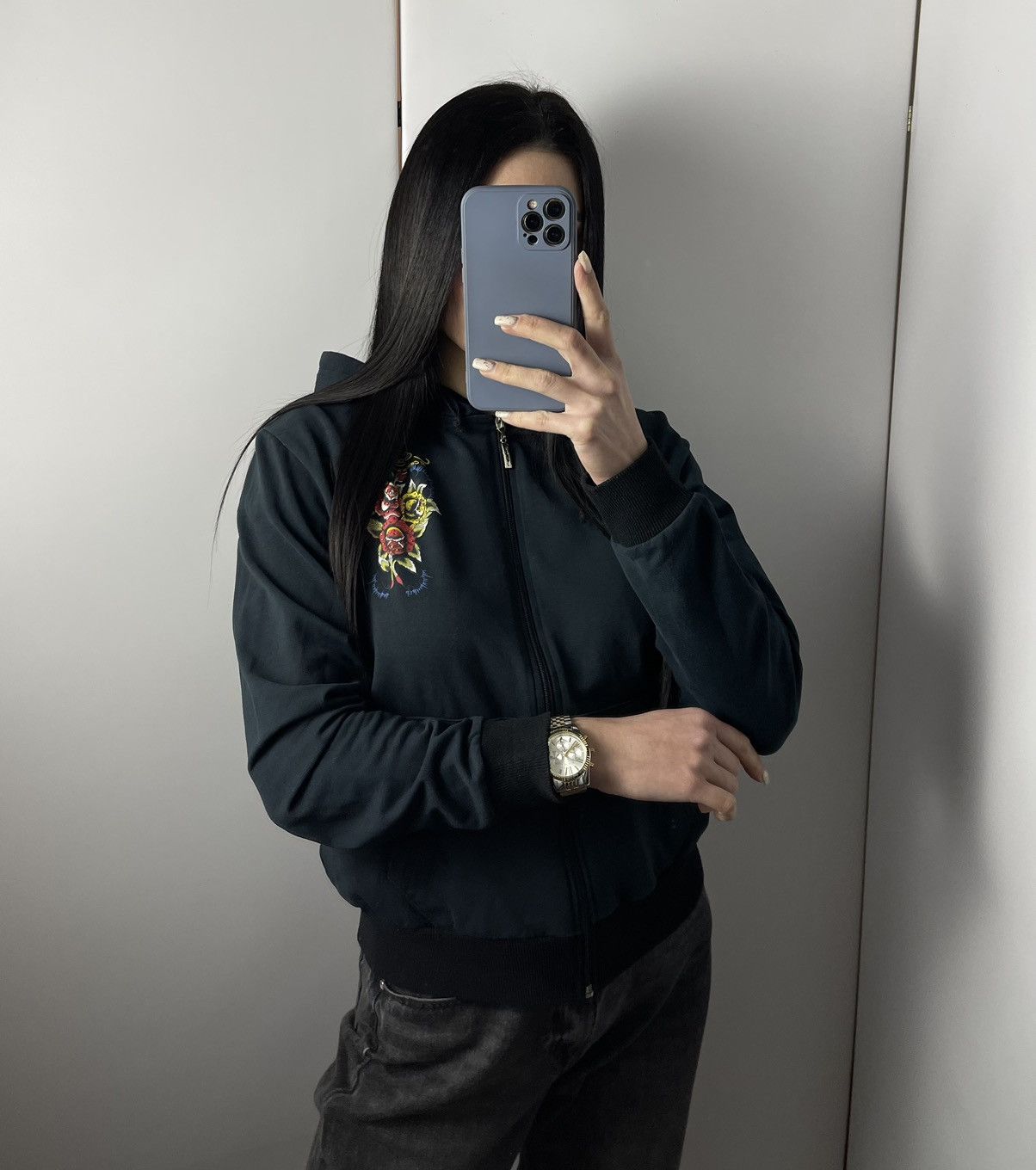 Vintage Ed Hardy by Christian Audigier zip hoodie black logo