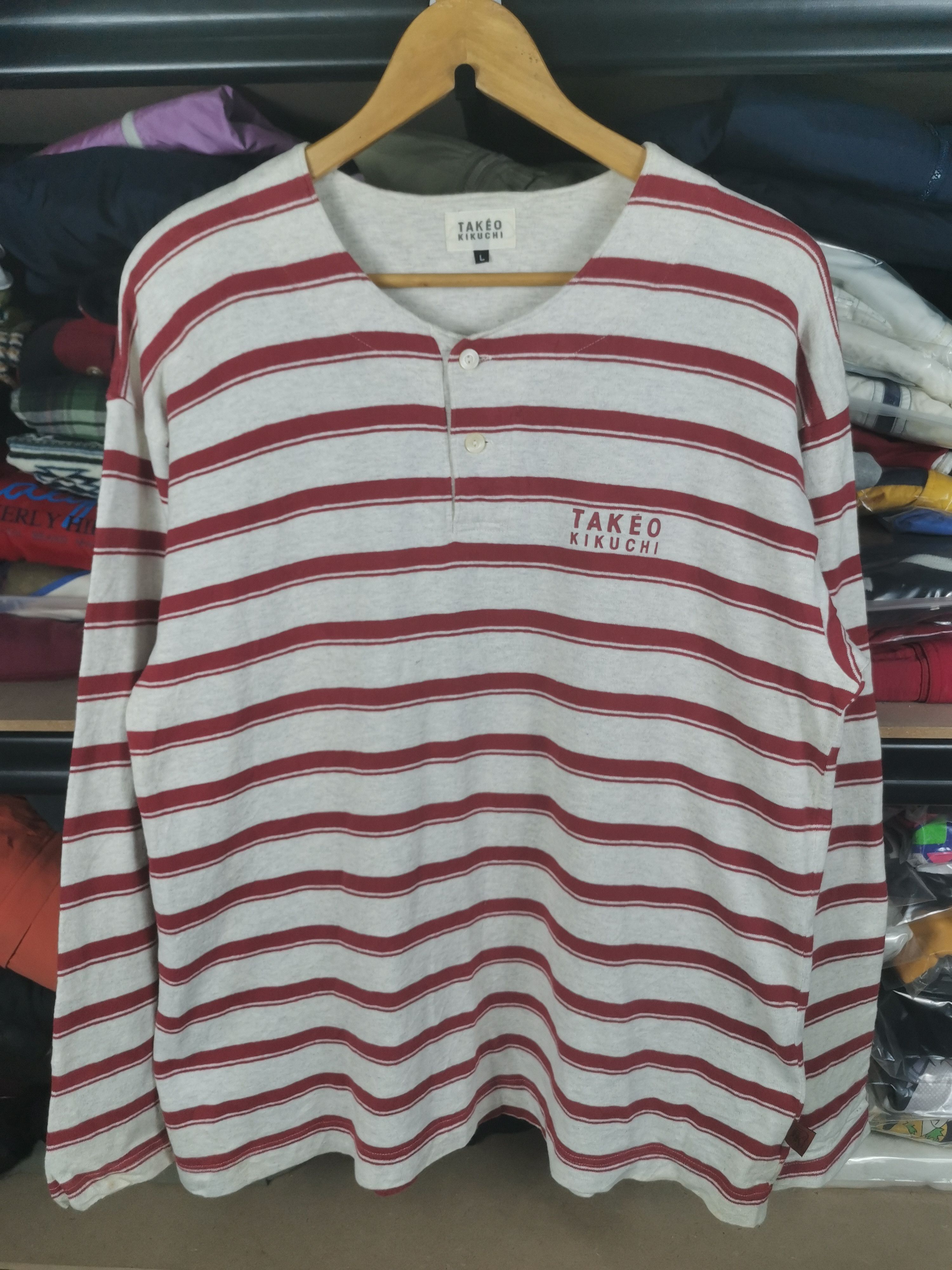 image of Archival Clothing x Takeo Kikuchi Vintage Takeo Kikuchi Long Sleeve Shirt in Red Silver (Size Large