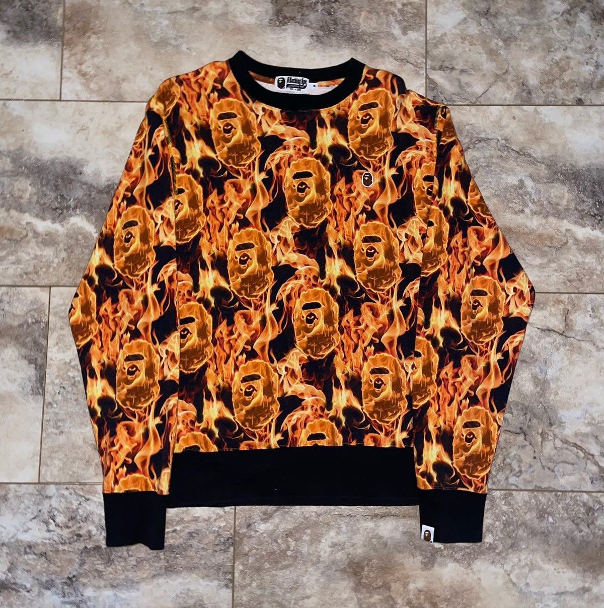 Bape BAPE FLAME WIDE CREWNECK ORANGE Size Medium M a bathing