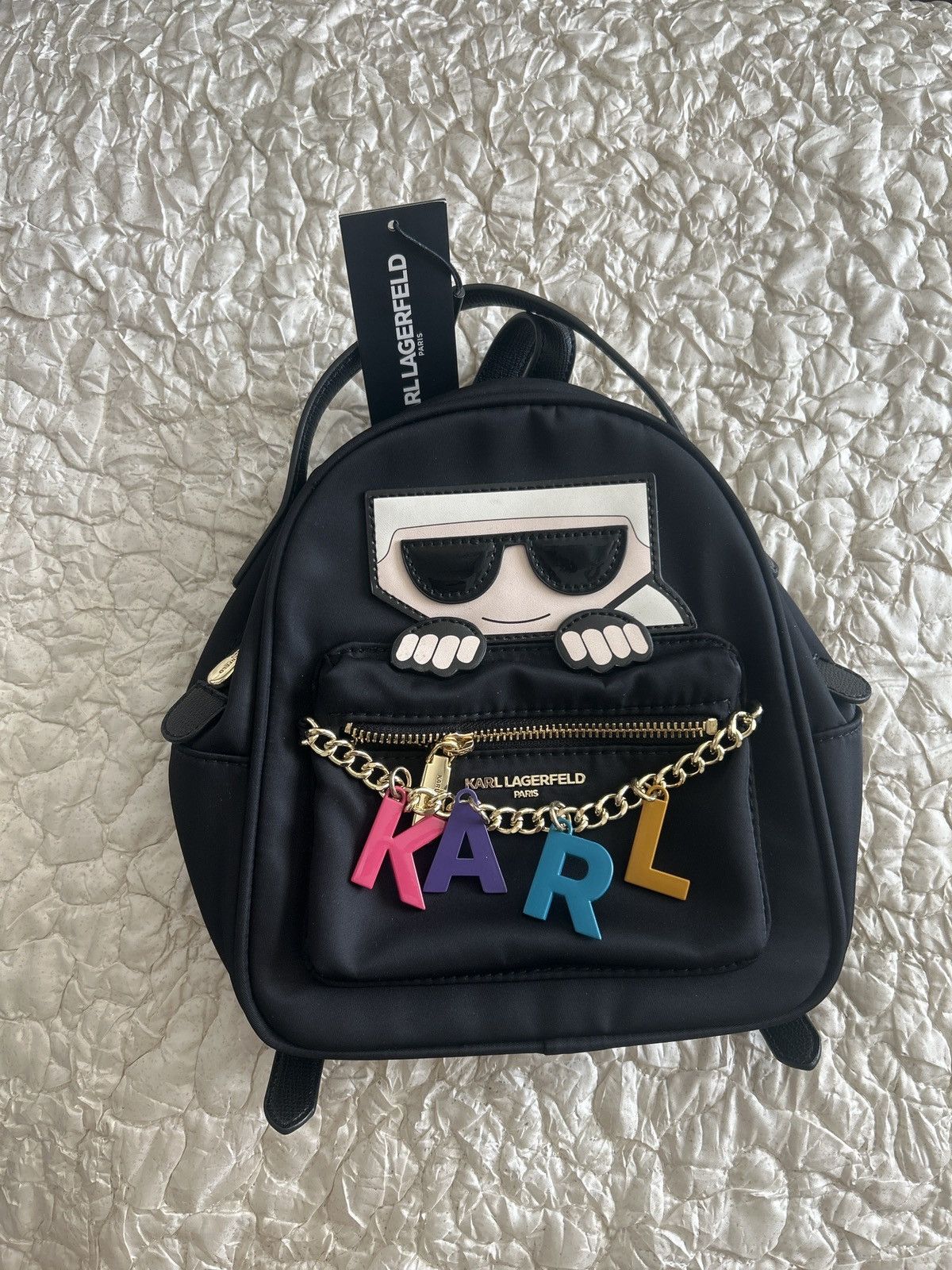 NWT KARL LAGERFELD PARIS Amour Rabbit Logo sale Nylon Backpack Retail $198