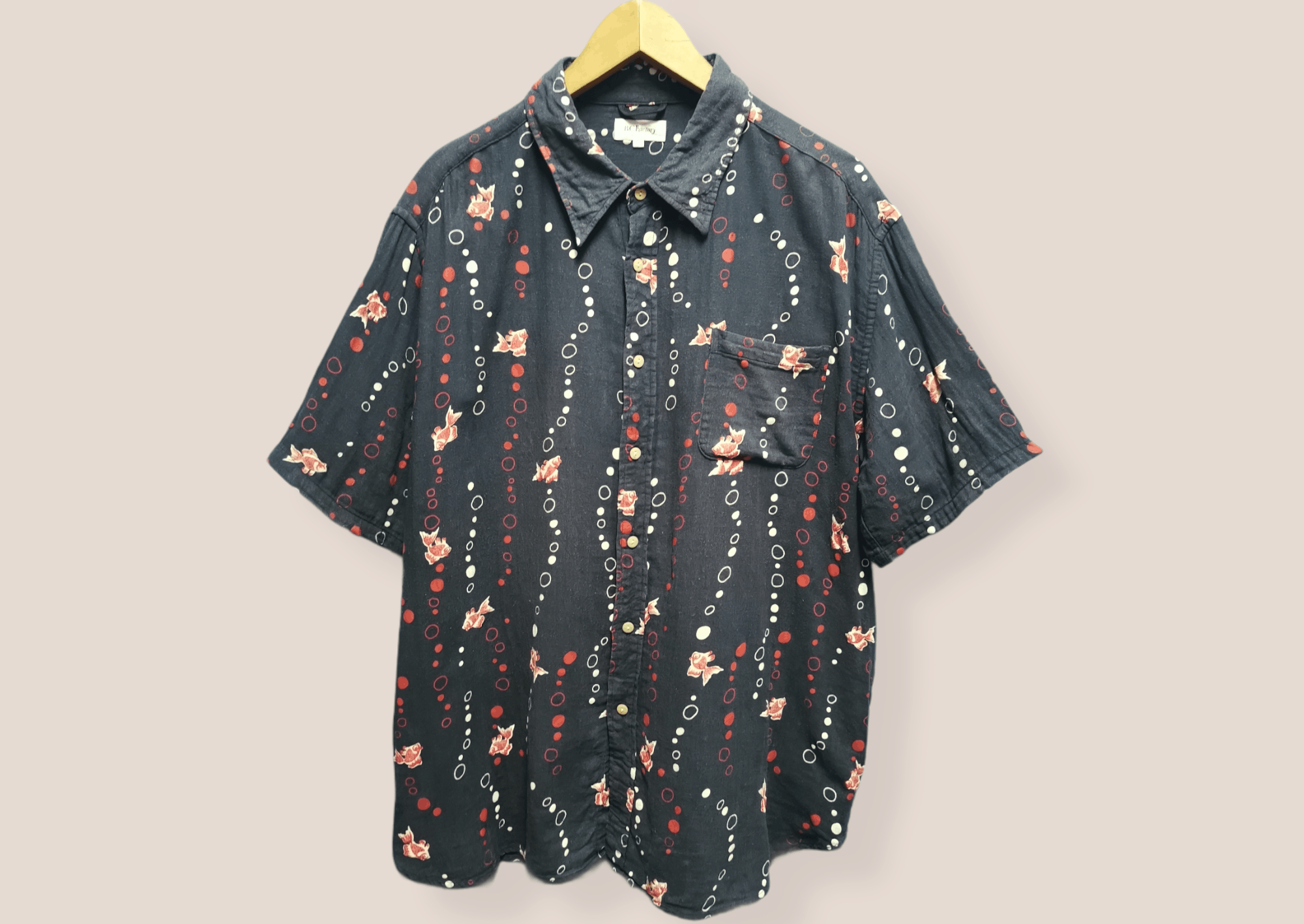 image of Vintage Shirt Button Ups X Fish Printed in Dark Blue, Men's (Size XL)