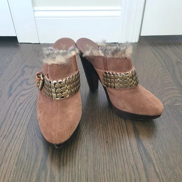 Michael Kors MMK Collette Studded Fur Trim Clog Cozy Fall Travel Winter Size US 9 / IT 39 - 2 Thumbnail