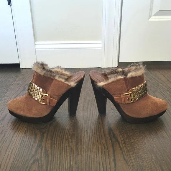 Michael Kors MMK Collette Studded Fur Trim Clog Cozy Fall Travel Winter Size US 9 / IT 39 - 4 Thumbnail