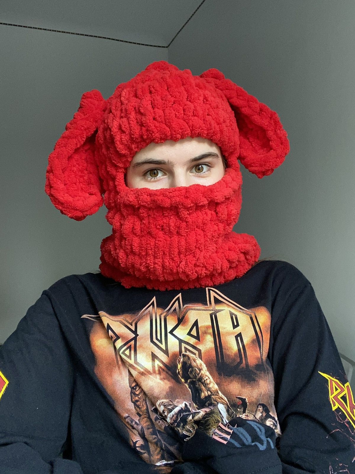 Handmade × Japanese Brand Handmade Knitted Balaclava Ski Mask Bunny Rabbit Dog Style Size ONE SIZE - 2 Thumbnail
